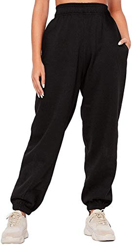 Pantalones de Chándal para Mujer Chica Pantalones Hip Hop Holgados para Jogging Deportes Gimnasia Gimnasio Danza con Elástico Moda Casual (Negro, XL)