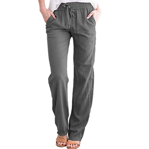 Pantalones De Mujer De OtoñO E Invierno Pantalones Rectos De Lino Informal Urbano con Cintura EláStica De Color SóLido Suelto
