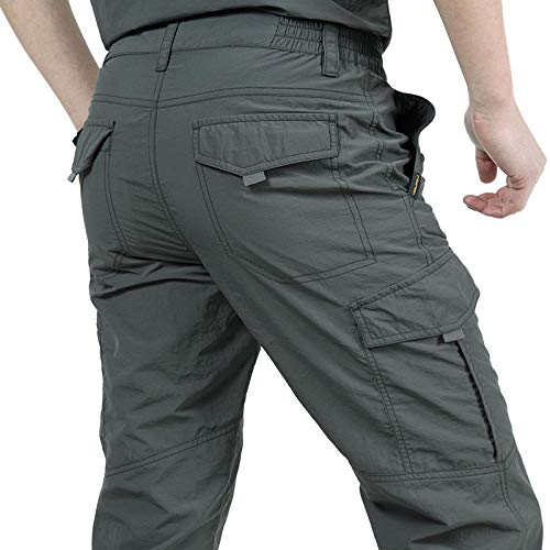 Pantalones de Senderismo de Secado rápido al Aire Libre para Hombre Pantalones de Pesca de Escalada de montaña de Verano Pantalones Impermeables Deportivos de Senderismo del ejército-4XL_105_Gray