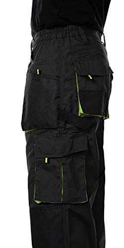 Pantalones de Trabajo para Hombre, Pantalon de Seguridad, Pantalones de Proteccion, Ropa Hombre, Bolsillos Multiusos, S - 3XL, con Rodilleras Trabajo. Resistente (L, Negro/Verde)