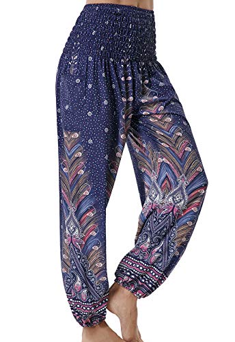 Pantalones de Yoga Mujer Harem Boho del Lazo del Pavo Real Flaral Funky #2 Flor Impresa-#2 Flor Impresa-C