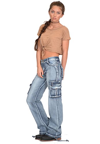 Pantalones Denim Cargo Militares para Mujer Jeans de Combate Anchos y Sueltos – Azul Claro - 38 …
