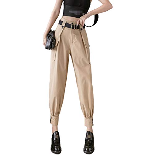 Pantalones Harem cónicos de Cintura Alta para Mujer Pantalones de Ocio Diario Moda Color sólido Pies de Haz Pantalones relajados con Bolsillos L