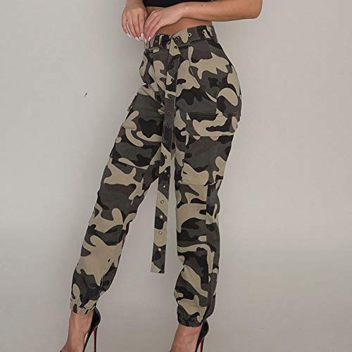 Pantalones Militares Mujer Cintura Alta Pantalon de Camuflaje de Chándal Hip Hop Punk Rock Casuales Tumblr Streetwear Sin cinturón Moda 2019 Yvelands(Caqui,XXL)