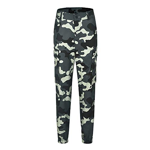 Pantalones Militares Mujer Cintura Alta Pantalon de Camuflaje de Chándal Hip Hop Punk Rock Casuales Tumblr Streetwear Sin cinturón Moda 2019 Yvelands(Verde,S)