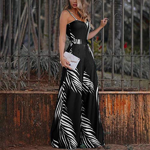 Pantalones Monos Largos de Mujer, SUNNSEAN, Verano 2019, Casual Ropa de Mujer, sin Tirantes ni Mangas, Estampado Flores, Pantalones de Vestir, Pantalones Anchos, Cintura Alta, Mujer Monos (Negro, L)