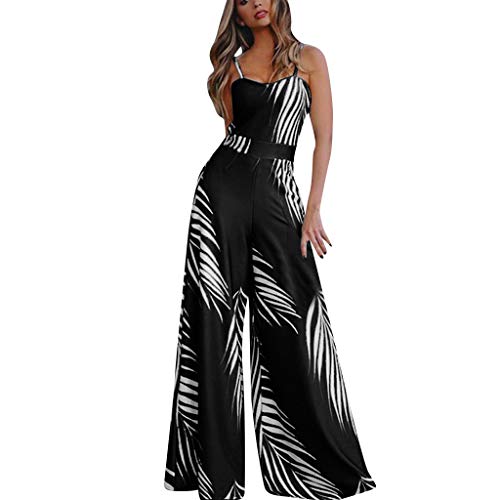 Pantalones Monos Largos de Mujer, SUNNSEAN, Verano 2019, Casual Ropa de Mujer, sin Tirantes ni Mangas, Estampado Flores, Pantalones de Vestir, Pantalones Anchos, Cintura Alta, Mujer Monos (Negro, L)