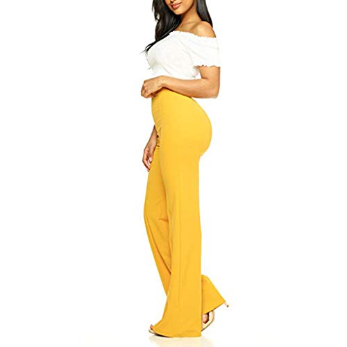 Pantalones Mujer de Vestir Elegantes Pantalones Elasticos y Cintura Alta Pantalones Fluidos Pantalones Casual Cómodo Elegantes Fiesta Negocios Yvelands(Amarillo,XXXL)