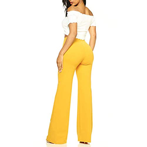 Pantalones Mujer de Vestir Elegantes Pantalones Elasticos y Cintura Alta Pantalones Fluidos Pantalones Casual Cómodo Elegantes Fiesta Negocios Yvelands(Amarillo,XXXL)