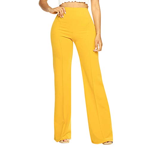 Pantalones Mujer de Vestir Elegantes Pantalones Elasticos y Cintura Alta Pantalones Fluidos Pantalones Casual Cómodo Elegantes Fiesta Negocios Yvelands(Amarillo,XXXL)