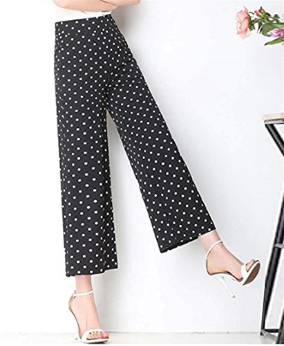 Pantalones Mujer Elegante Verano Pantalones Palazzo Lunares Casual Chiffon Anchos Casual Moda Pantalones Anchos Especial Estilo Tul Largos Pants (Color : Negro, Size : L)