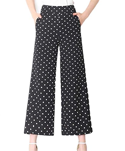 Pantalones Mujer Elegante Verano Pantalones Palazzo Lunares Casual Chiffon Anchos Casual Moda Pantalones Anchos Especial Estilo Tul Largos Pants (Color : Negro, Size : L)