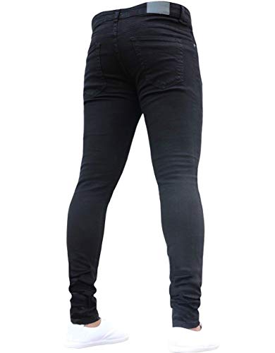 Pantalones Vaqueros de Corte Slim para Hombre Pantalones Vaqueros Pitillo de Color sólido Informal (XXL, Negro)