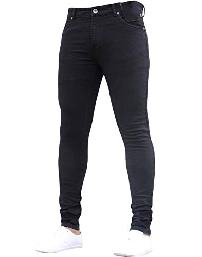 Pantalones Vaqueros de Corte Slim para Hombre Pantalones Vaqueros Pitillo de Color sólido Informal (XXL, Negro)