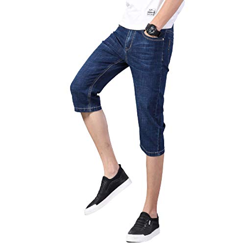 Pantalones Vaqueros de Verano para Hombre Pantalones Cortos de Mezclilla Casuales elásticos de Gran tamaño Delgado Pantalones Cortos de Mezclilla de Moda de Todo fósforo 30