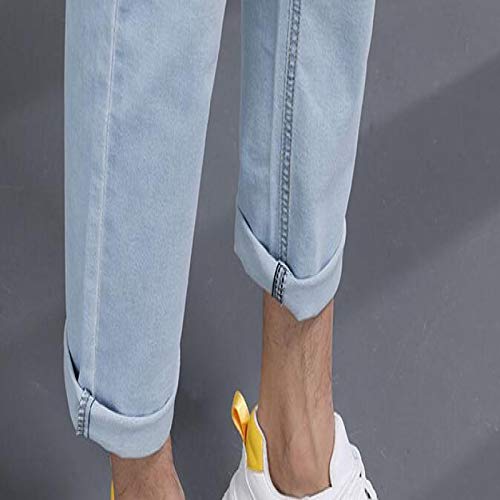 Pantalones Vaqueros de Verano para Hombre, Tendencia Fina, Holgados, Rectos, con cordón, Cintura elástica, Pantalones Vaqueros elásticos, Todo fósforo 3XL