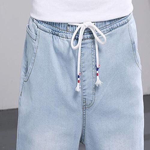 Pantalones Vaqueros de Verano para Hombre, Tendencia Fina, Holgados, Rectos, con cordón, Cintura elástica, Pantalones Vaqueros elásticos, Todo fósforo 3XL