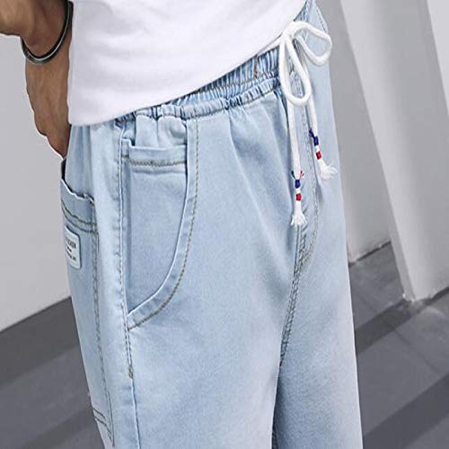 Pantalones Vaqueros de Verano para Hombre, Tendencia Fina, Holgados, Rectos, con cordón, Cintura elástica, Pantalones Vaqueros elásticos, Todo fósforo 3XL
