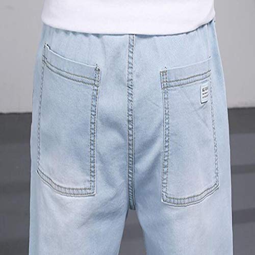 Pantalones Vaqueros de Verano para Hombre, Tendencia Fina, Holgados, Rectos, con cordón, Cintura elástica, Pantalones Vaqueros elásticos, Todo fósforo 3XL