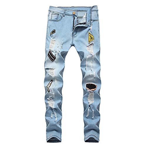 Pantalones Vaqueros Deportivos Hombres Rotos Pitillo Originales Slim Fit Skinny Pantalones Casuales Elasticos Agujero Pantalón Personalidad Slim fit Jeans con Cremallera Gusspower