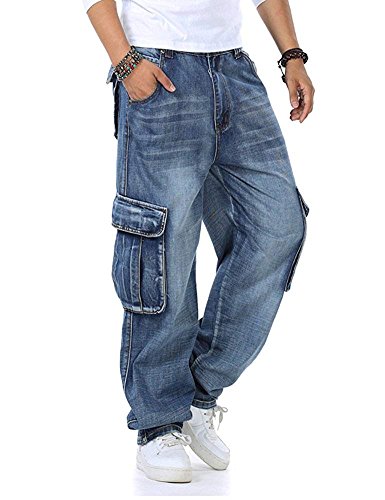 Pantalones Vaqueros Holgados de Hip Hop para Hombres Talla Grande 30-46 Bolsillos múltiples Pantalones Vaqueros de Carga para Hombres Joggers tácticos de Mezclilla
