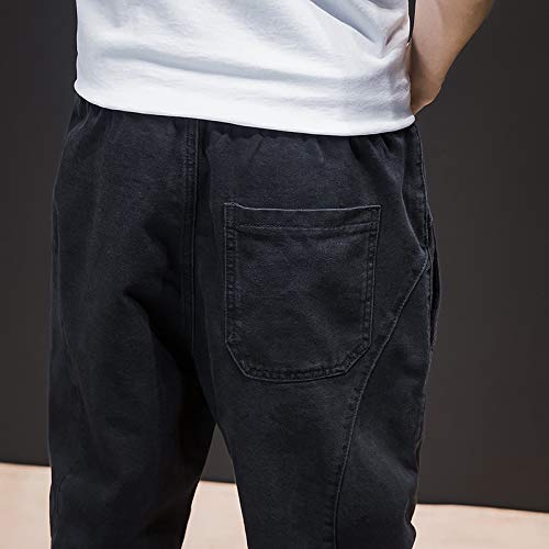 Pantalones Vaqueros para Hombre Primavera cordón Cintura elástica Vaqueros Sueltos Hip-Hop Casual Harem Jeans XXL