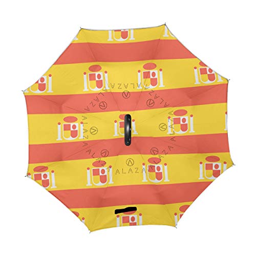 Paraguas invertido de la bandera de España de doble capa, resistente al viento, impermeable, apertura automática, plegable al revés, paraguas de coche con mango en forma de C