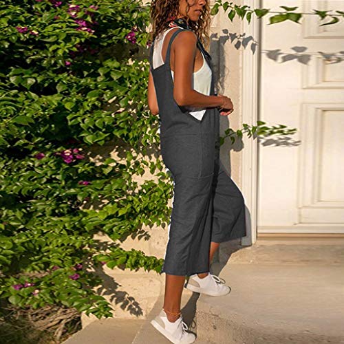 PARVAL Mujeres Peto sin Mangas de Mujer Monos Holgados Retro, Morbuy Bolsos de Lino Pantalón de Traje Pantalón Largo de harén Monos Casuales Pantalones Diarios (Gris, XL)
