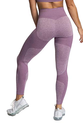 Pau1Hami1ton Sin Costura Leggins Mujer, Mallas Fitness Push Up Pantalones Deporte Running Yoga GP-15(Purple,L)