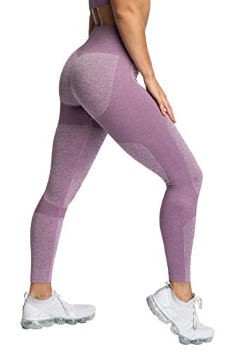 Pau1Hami1ton Sin Costura Leggins Mujer, Mallas Fitness Push Up Pantalones Deporte Running Yoga GP-15(Purple,L)