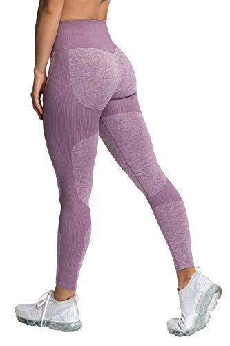 Pau1Hami1ton Sin Costura Leggins Mujer, Mallas Fitness Push Up Pantalones Deporte Running Yoga GP-15(Purple,L)