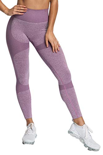 Pau1Hami1ton Sin Costura Leggins Mujer, Mallas Fitness Push Up Pantalones Deporte Running Yoga GP-15(Purple,M)