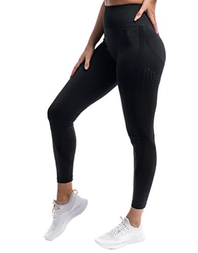 Pau1Hami1ton Talle Alto Camuflaje Sin Costura Leggins para Mujer Gimnasio Capri Mallas Pantalones de Yoga Niñas Fitness Leggings Deportivos GP-18A(Black,S)