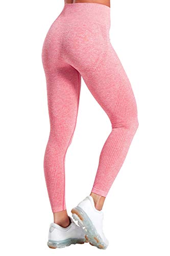 Pau1Hami1ton Talle Alto Sin Costura Leggins para Mujer Gimnasio Capri Mallas Pantalones de Yoga Niñas Fitness Leggings Deportivos GP-13(Coral,M)