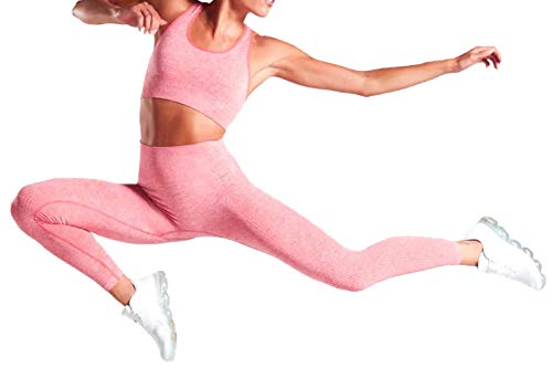 Pau1Hami1ton Talle Alto Sin Costura Leggins para Mujer Gimnasio Capri Mallas Pantalones de Yoga Niñas Fitness Leggings Deportivos GP-13(Coral,M)