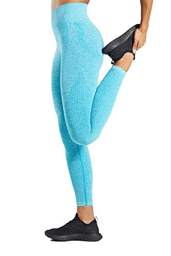 Pau1Hami1ton Talle Alto Sin Costura Leggins para Mujer Gimnasio Capri Mallas Pantalones de Yoga Niñas Fitness Leggings Deportivos GP-13(Lightblue,S)