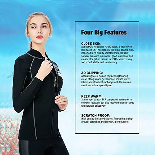 PAWHITS - Mono de neopreno de 2 mm de chaqueta de manga larga para hombre, mujer