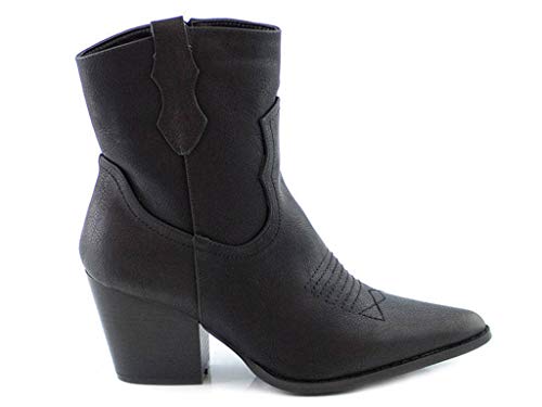 PAYMA - BotÍn Bota Cowboy Baja de Mujer. Bota Vaquera Western. Cierre Cremallera Lateral. Negro, Marrón