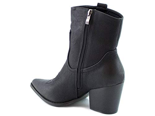 PAYMA - BotÍn Bota Cowboy Baja de Mujer. Bota Vaquera Western. Cierre Cremallera Lateral. Negro, Marrón