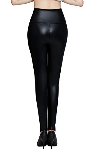 Pelisy Leggings Cuero Mujer Negro Cintura Alta Skinny Sexy Sintetico PU Efecto Pantalones L