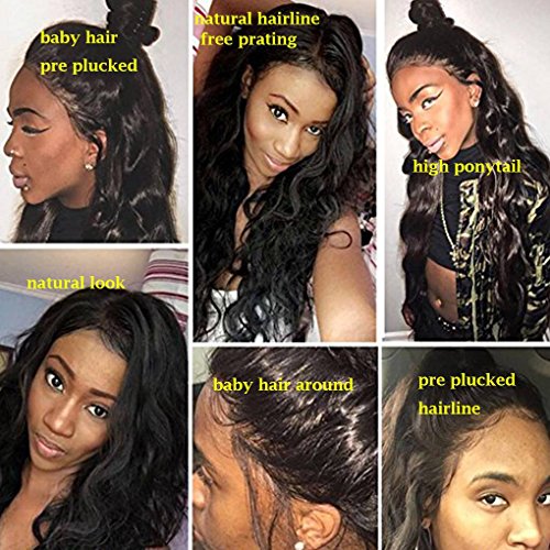 Peluca con ondas, de Remy, 7 A, 100% pelo brasileño sin adhesivo, encaje 360 natural, frontal, pelo humano sin procesar, línea capilar con cabello fino de bebé