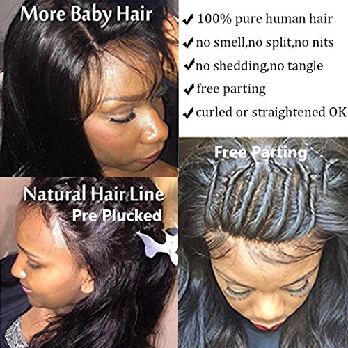 Peluca con ondas, de Remy, 7 A, 100% pelo brasileño sin adhesivo, encaje 360 natural, frontal, pelo humano sin procesar, línea capilar con cabello fino de bebé