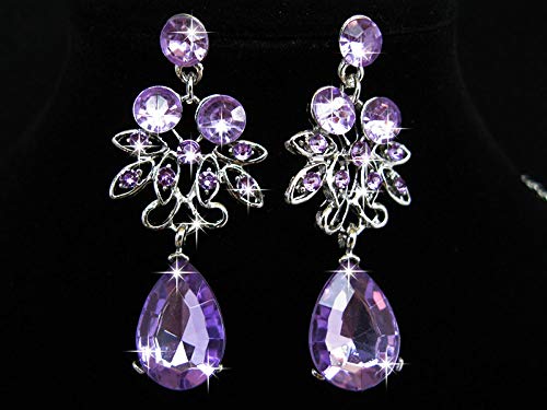 Pendientes De Collar Conjuntos Joyas,Mujeres Niñas Nupcial Vintage Cristal Austriaco Brillante Violeta Zirconia Colgante De Diamantes Cadena Gorgerous Boda Vestido De Banquete Conjunto Clásico Regal
