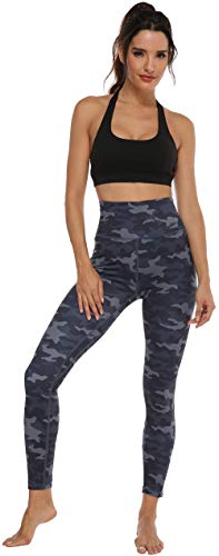 Persit Leggings deportivos para mujer con bolsillo interior, opacos, cintura alta, pantalones de yoga con estampado integral. Negro camuflaje. 38