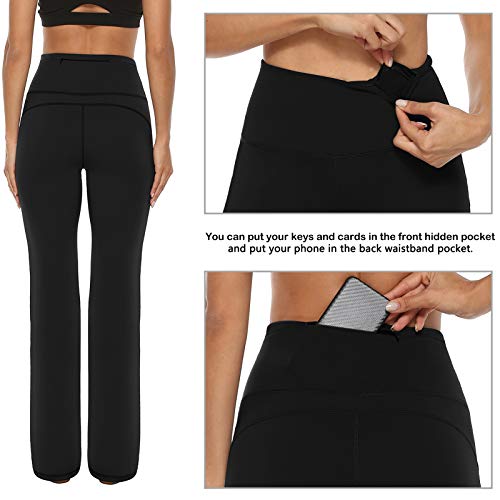 Persit Pantalones de yoga de cintura alta para mujer, pantalones de deporte con bolsillos ocultos Negro XL