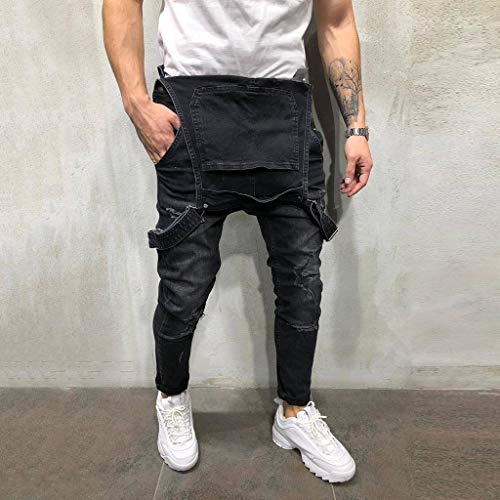 Peto Corte Ajuste Holgado Pantalón Chandal Hombre Mono Vaquero Mezclilla Jumpsuit Casual Pantalones con Agujeros Suelto para Hombre Roto con Peto Tirante con Botones y Bolsillos (S, Azul#0128)