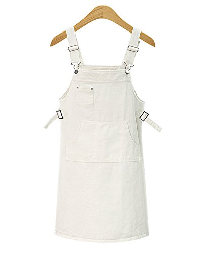 Peto De Falda Cortos para Mujer Vestir De Tirantes Denim Vestido Talla Grande Blanco 3XL