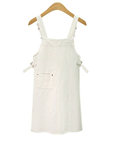 Peto De Falda Cortos para Mujer Vestir De Tirantes Denim Vestido Talla Grande Blanco 3XL