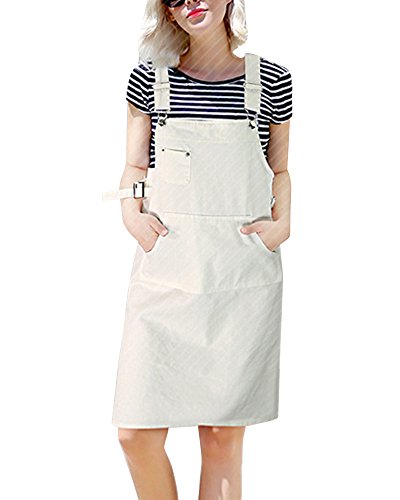 Peto De Falda Cortos para Mujer Vestir De Tirantes Denim Vestido Talla Grande Blanco 3XL