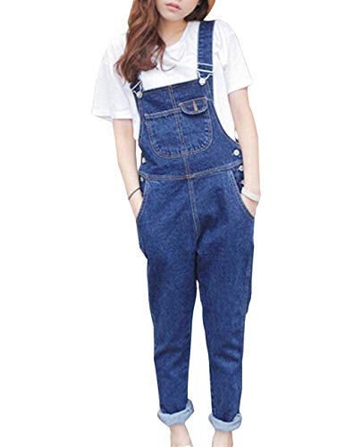Peto De Las Mujeres Moda Cintura Alta De Slim Fit Overoles Jeans Pantalones Joven con Multi-Bolsillo Cozy Casual Monos Pantalones Women (Color : Blau, Size : M)